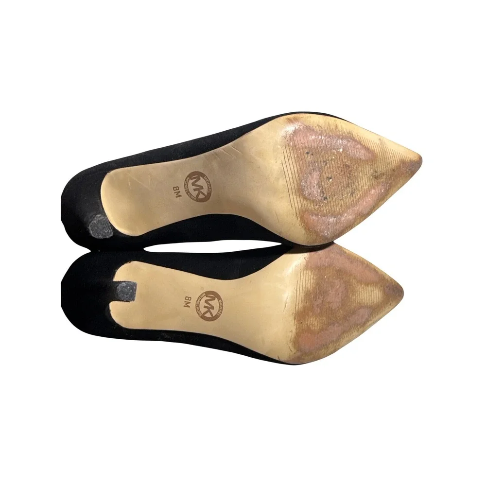 Michael Kors Womens Black Suede Pointed Toe Bow Pumps Gold Hardware Size 8M